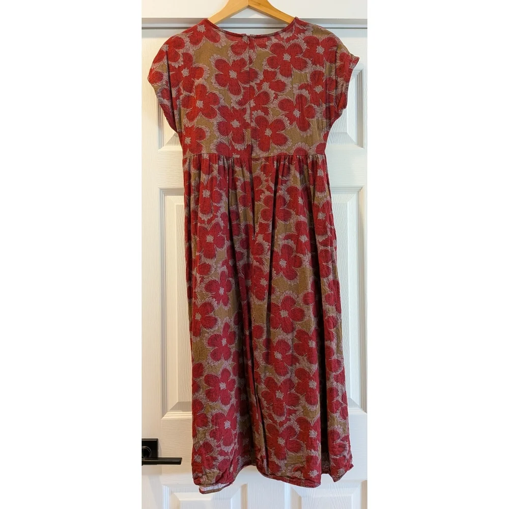 Floral Print Linen Blend Short Sleeve Dress - Picture 2 of 7